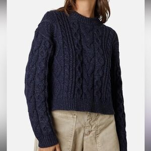 Velvet By Graham Spencer Dark Blue Cable Knit Fisherman Pull Over Sweater Small